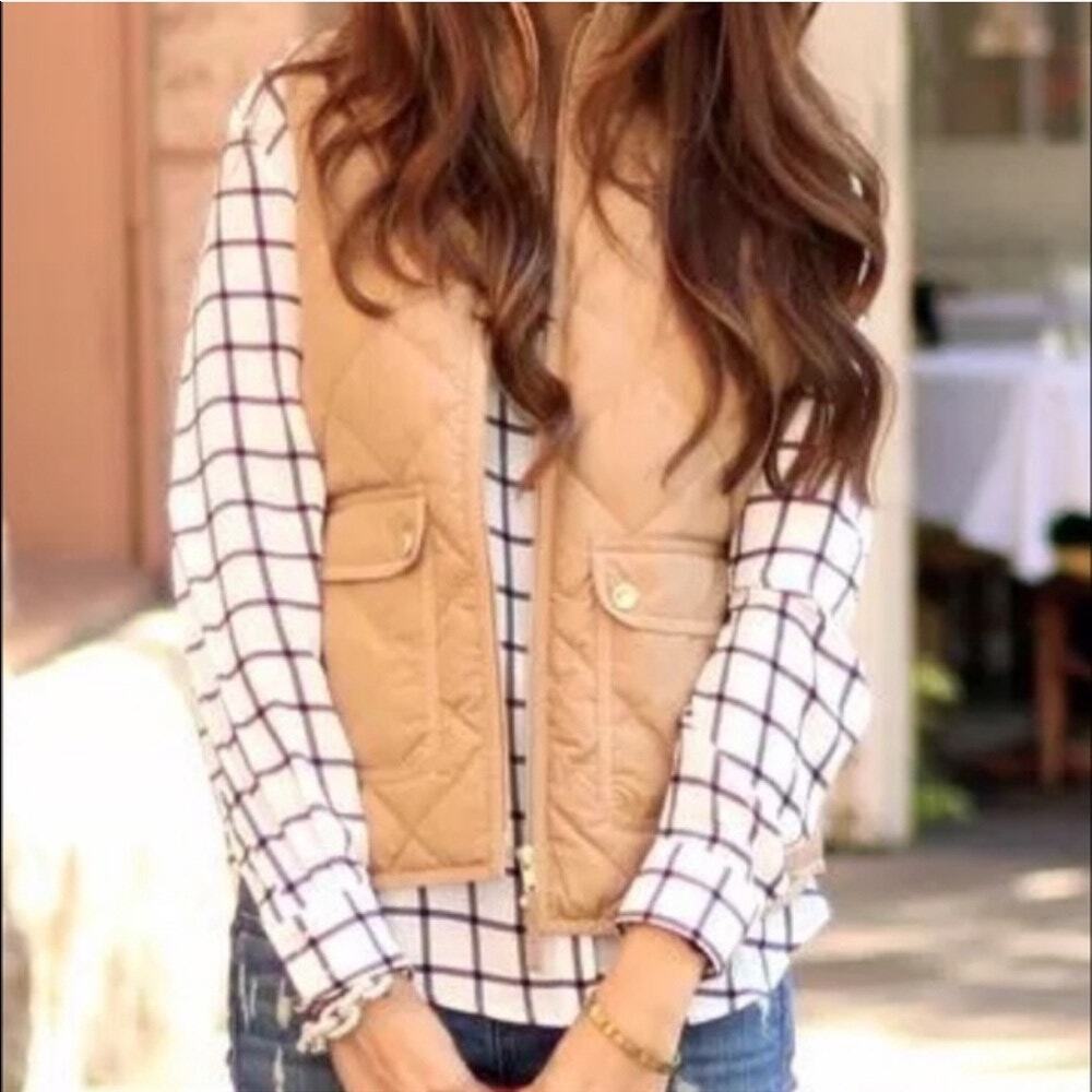 J Crew Excursion Vest Down Filled Quilted Fall Neutral Preppy Tan Size M